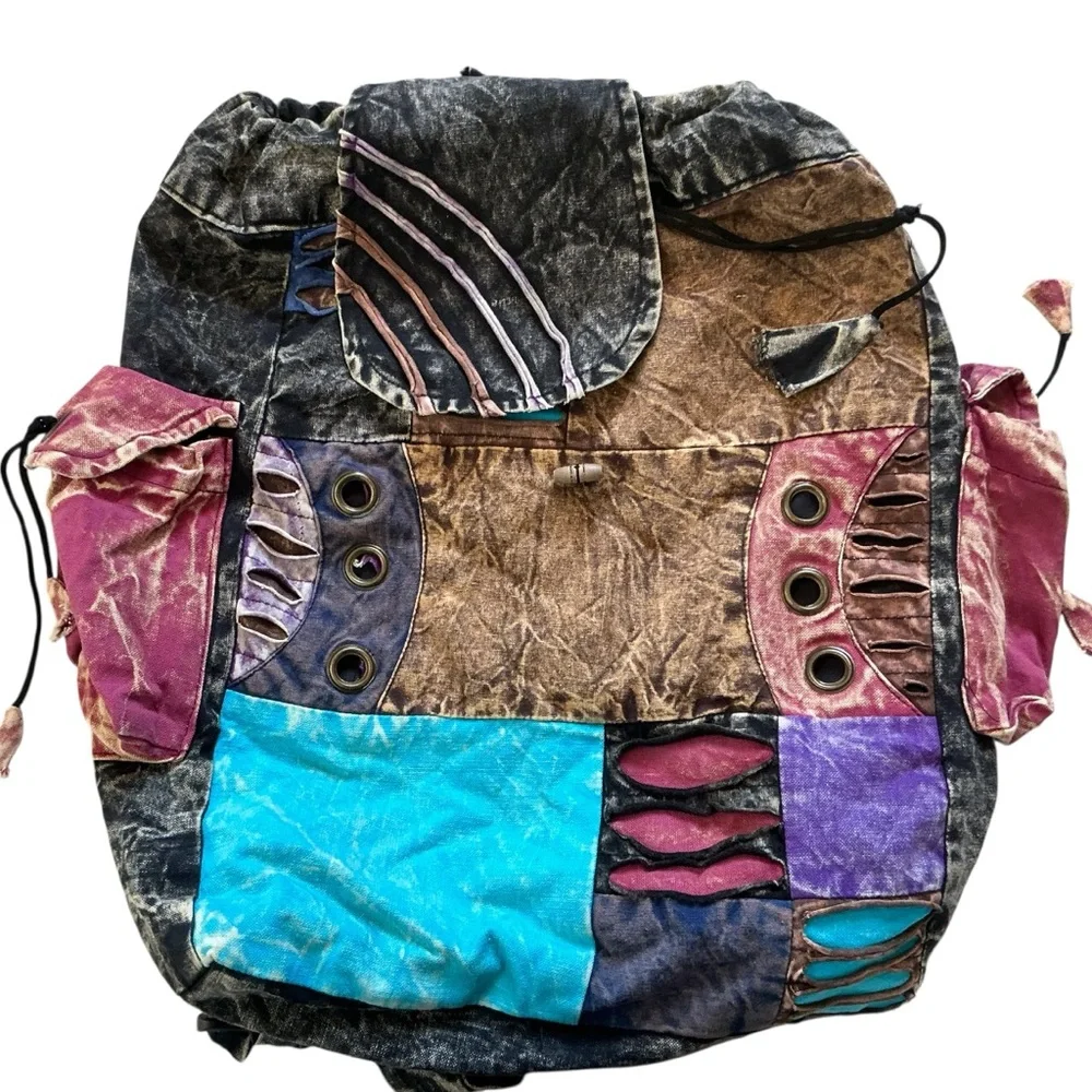 Vintage Napalese cotton patchwork stone washed hippie bohemian backpack